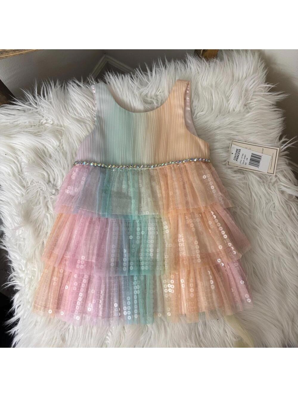 Couture Princess Rainbow Sequin Tulle Dress Size 24M